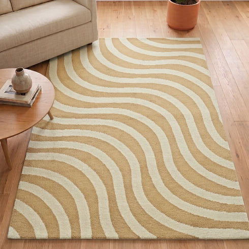 Epal Modern Wavy Line Pattern Carpet for Living, Drawing & Bedroom | Soft Polyester & olefin BCF Yarn Area Rug with Strong Backing (11mm Pile Height)