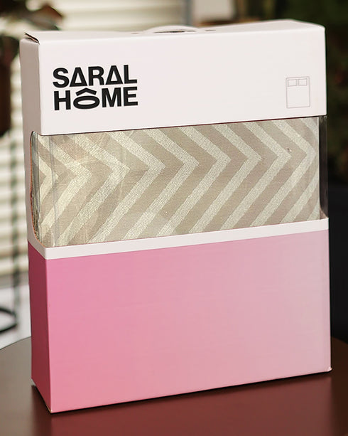 GIFT BOX | CHEVRON Beige Bedsheet-2 Pillow Covers | Cotton Bedsheet-Cover | For Gift & Daily Use