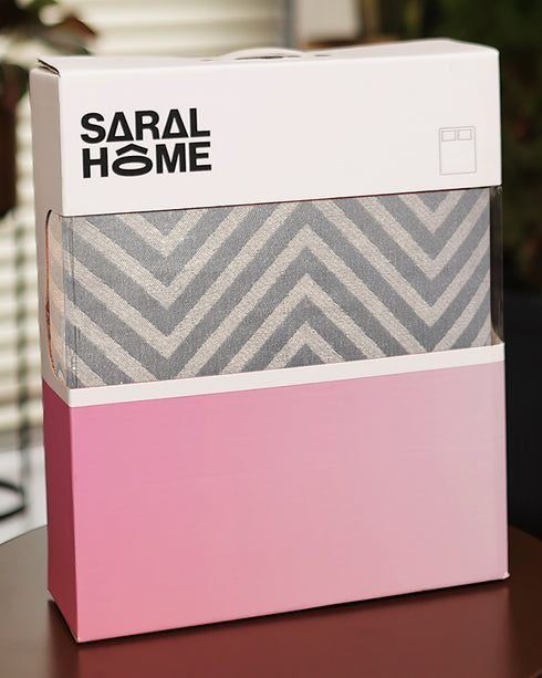 GIFT BOX | CHEVRON Grey Bedsheet-2 Pillow Covers | Cotton Bedsheet-Cover | For Gift & Daily Use