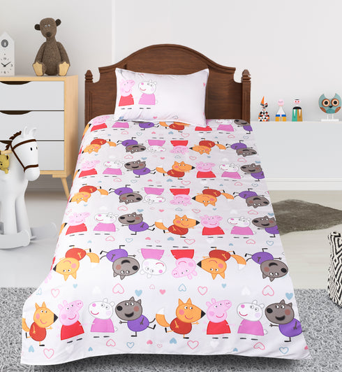 Saral Home Peppa Pig Cotton Single Size Bedsheet 60x90 with 1 Pillow Cover 17''x 24''