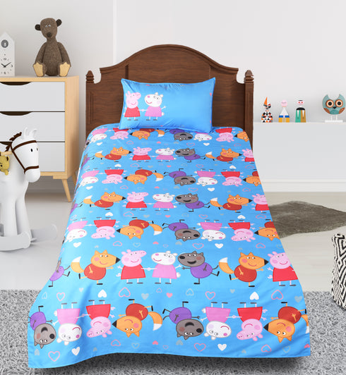 Shop for Stylish Peppa Pig Cotton Single Size Bedsheet (60x90) with 1 Pillow Cover (17''x 24'') Online at Price