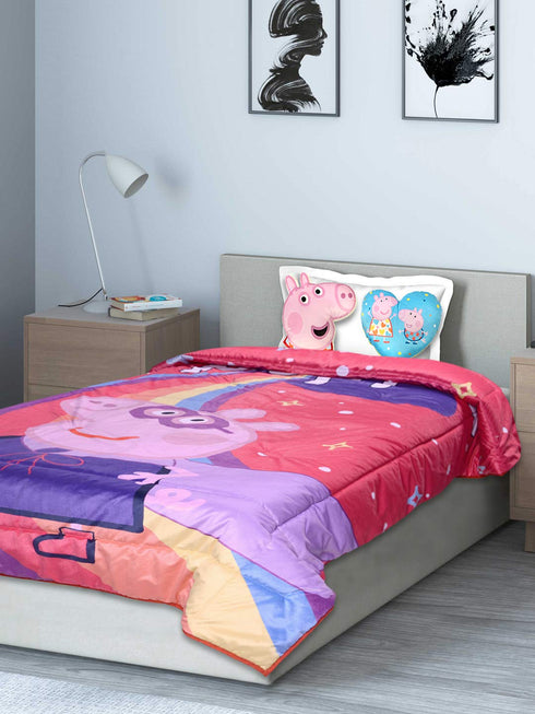 Saral Home Peppa Pig Velvet Quilt with 2 Cushions Pink, 135X210 Cms