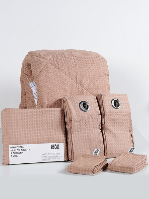 Saral Home 6 PC COMBO 1 Bedsheet90x100 +2 Pillow covers+ Quilts90x100 + 2 Curtain 4x7