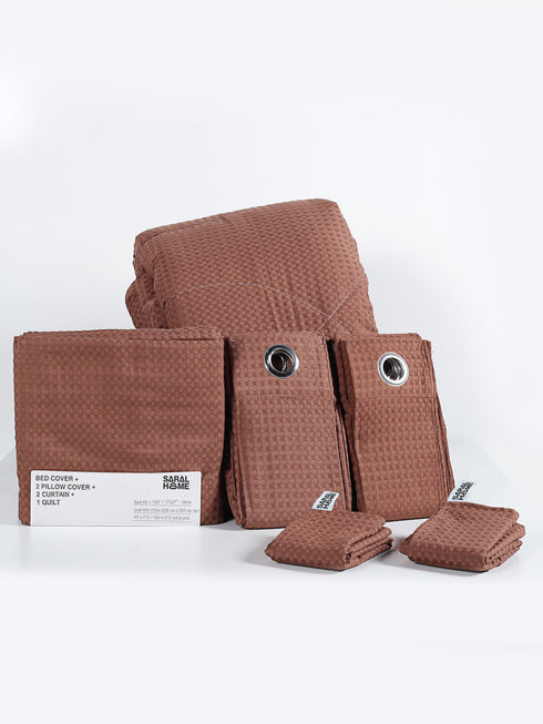 Saral Home 6 PC COMBO 1 Bedsheet90x100 +2 Pillow covers+ Quilts90x100 + 2 Curtain 4x7