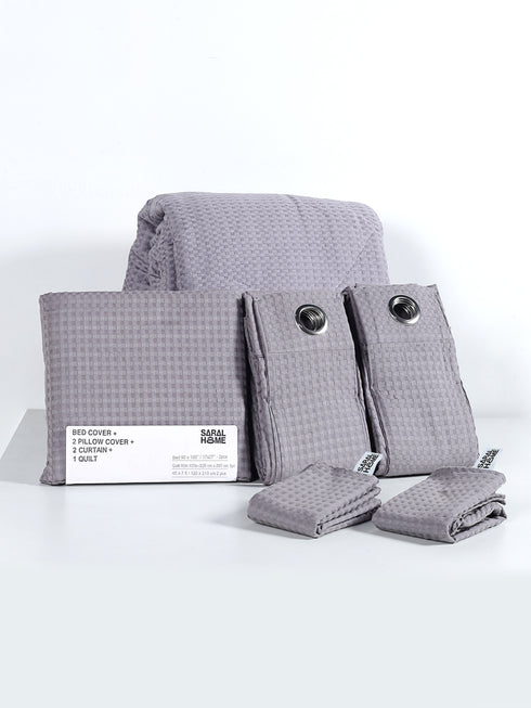 Saral Home 6 PC COMBO 1 Bedsheet90x100 +2 Pillow covers+ Quilts90x100 + 2 Curtain 4x7