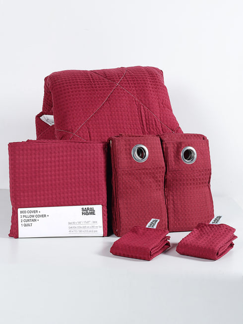 Saral Home 6 PC COMBO 1 Bedsheet90x100 +2 Pillow covers+ Quilts90x100 +2 Curtain 4x7