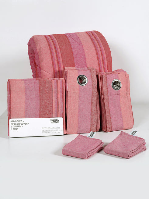 Saral Home 6 PC COMBO 1 Bedsheet90x100 +2 Pillow covers+ Quilts90x100 + 2 Curtain 4x7