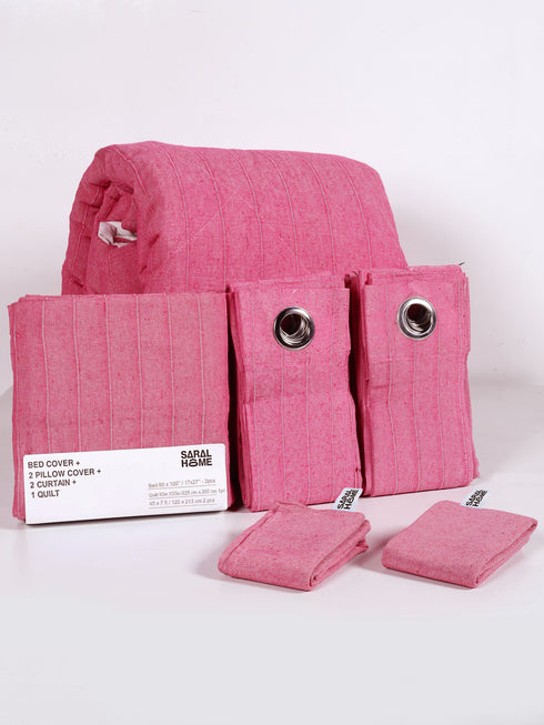 Saral Home 6 PC COMBO 1 Bedsheet90x100 +2 Pillow covers+ Quilts90x100 +2 Curtain 4x7