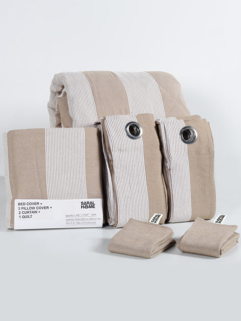 Saral Home 6 PC COMBO 1 Bedsheet90x100 +2 Pillow covers+ Quilts90x100 +2 Curtain 4x7