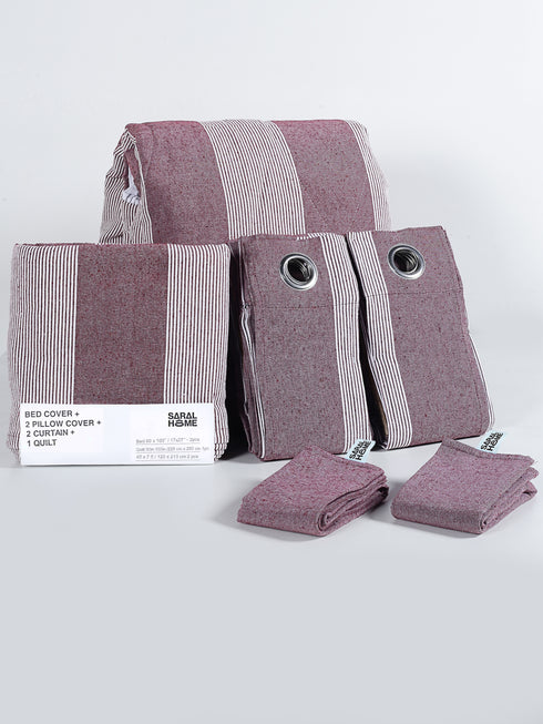 Saral Home 6 PC COMBO 1 Bedsheet90x100 +2 Pillow covers+ Quilts90x100 +2 Curtain 4x7