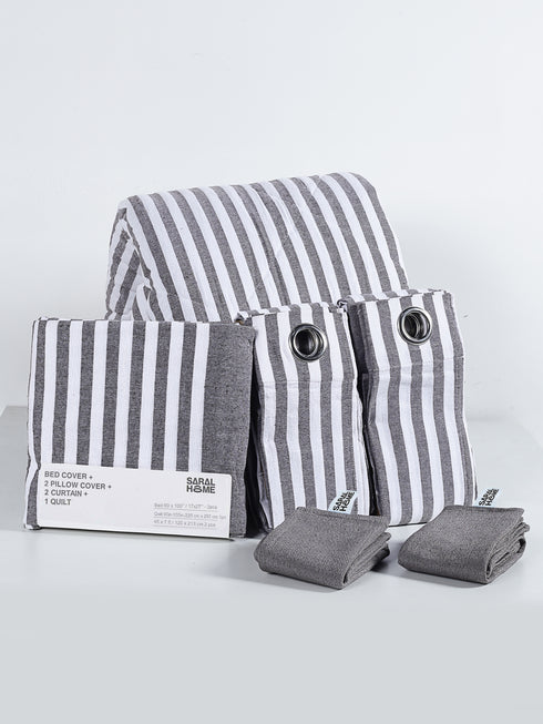 Saral Home 6 PC COMBO 1 Bedsheet90x100 +2 Pillow covers+ Quilts90x100 +2 Curtain 4x7