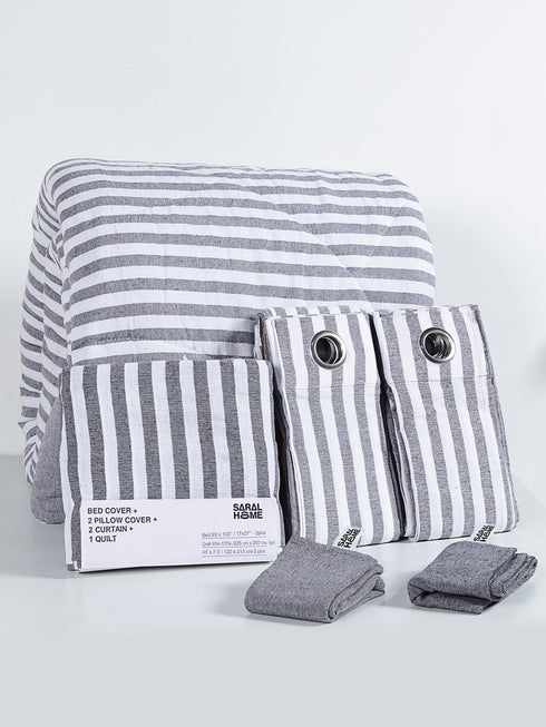 Saral Home 6 PC COMBO 1 Bedsheet90x100 +2 Pillow covers+ Quilts90x100 +2 Curtain 4x7