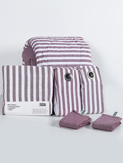 Saral Home 6 PC COMBO 1 Bedsheet90x100 +2 Pillow covers+ Quilts90x100 +2 Curtain 4x7