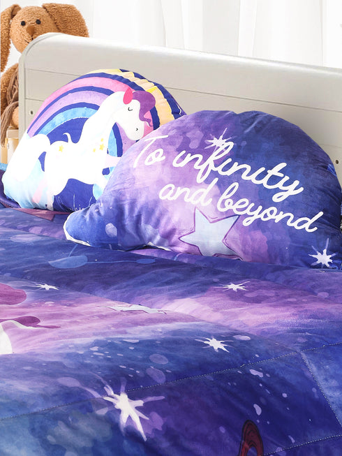 Buy Unicorn Velvet Quilt with 2 Cushions Turquoise, 135X210 Cms Online