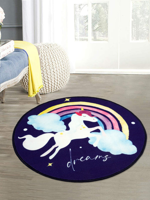Buy Unicorn Anti Skid Round Mat Navy Blue, 90X90 CM