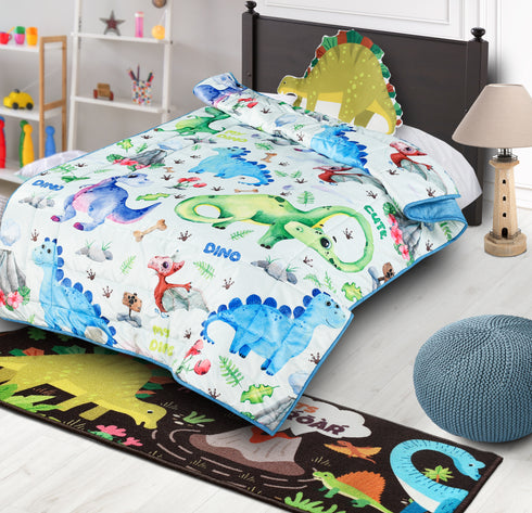 Saral Home Dinosaur Velvet and Cotton AC Quilt with 1 Cushion Multi, 135X210 cm