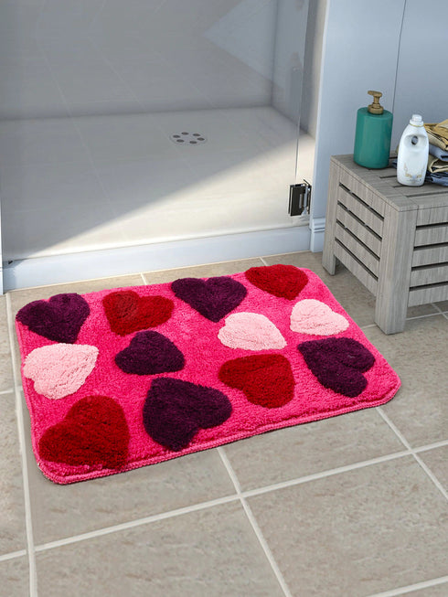 Saral Homes Hearts Shape Micro bathmat 40 X 60 CM PINK