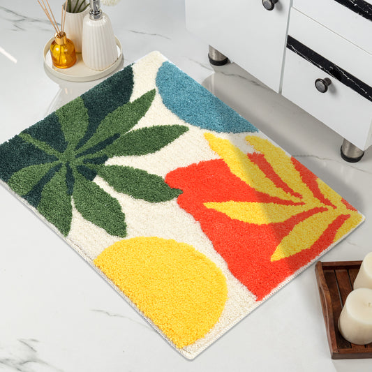 Leaf Microfiber Bath Mat 38x60 cm | Ultra Soft, Super Absorbent & Anti-Skid | Quick Dry Non Slip Door Mat for Bathroom, Bedroom, Kitchen & Entrance | Multicolor (Pack of 1)