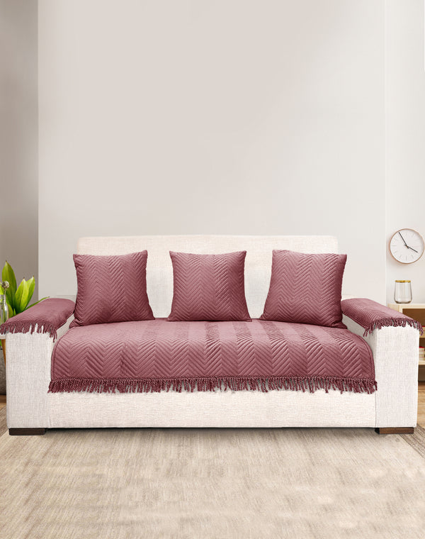 CHEVRON Velvet Sofa Cover | 3 Seater Set with 3 Cushions & 2 Arm Covers