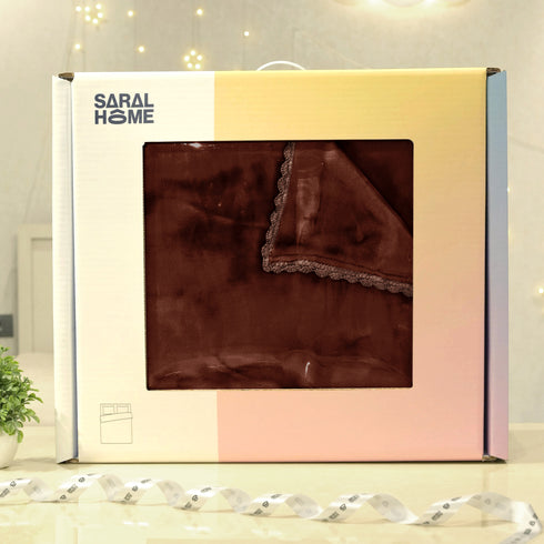 GIFT BOX | Brown Winter Mink & Cloudy Silky Soft | Double Sided Heavy 2 Layer Blanket 90″x90″ | with Crochet Lace Edges | For Gift & Daily Use