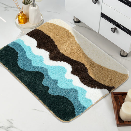 Wave Microfiber Bath Mat 38x60 cm | Ultra Soft, Super Absorbent & Anti-Skid | Quick Dry Door Mat for Bathroom, Bedroom, Kitchen & Entrance | Multicolor (Pack of 1)