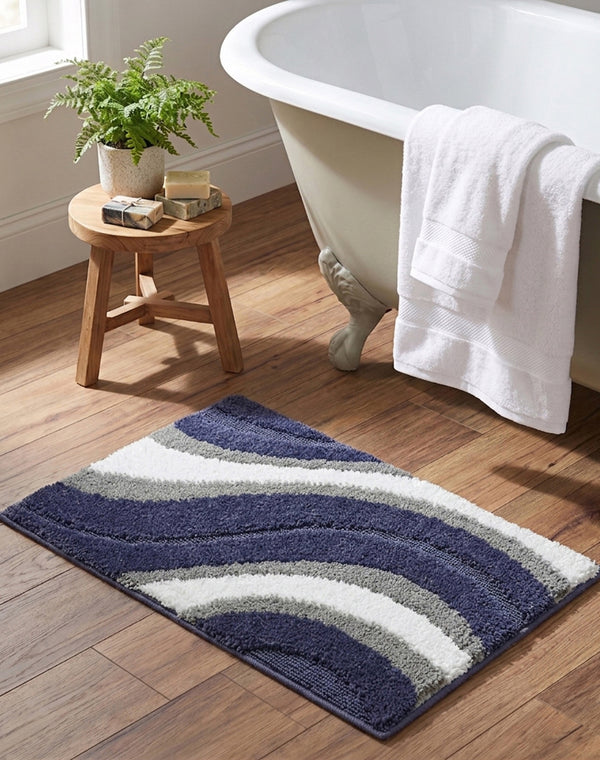 Wave Microfiber Bath Mat | Soft & Absorbent Bathroom Floor Mat | Quick Dry & Washable | Wave Pattern Design