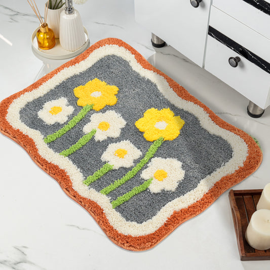 Floral Microfiber Bath Mat 38x60 cm | Ultra Soft, Super Absorbent & Anti-Skid | Quick Dry Non Slip Door Mat for Bathroom, Bedroom, Kitchen & Entrance | Multicolor (Pack of 1)