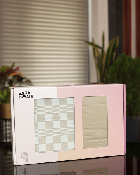 GIFT BOX | SHEEN SHINE Beige Bedsheet-Cover | Matching Ivory-Beige Quilt/Comforter | Combo Set For Gift & Daily Use