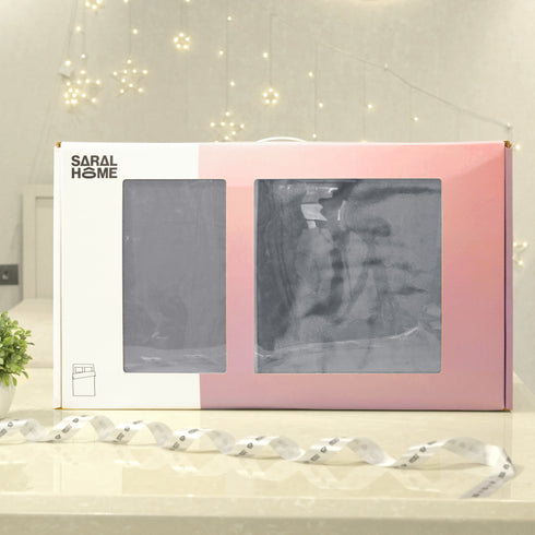 GIFT BOX | COTTON Grey Bedsheet-Cover | Matching Grey Light weight Cloudy Mink Blanket | Combo Set For Gift & Daily Use