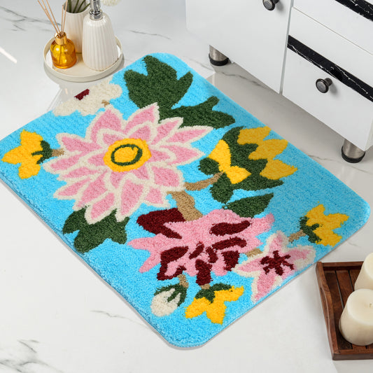 Lotus Microfiber 38x60 cm Anti Skid Bath Mat | Soft Absorbent Door Mat for Bathroom | Quick Dry Non Slip Floor Rug Carpet for Bedroom Kitchen Entrance Home Green (1 Pc)
