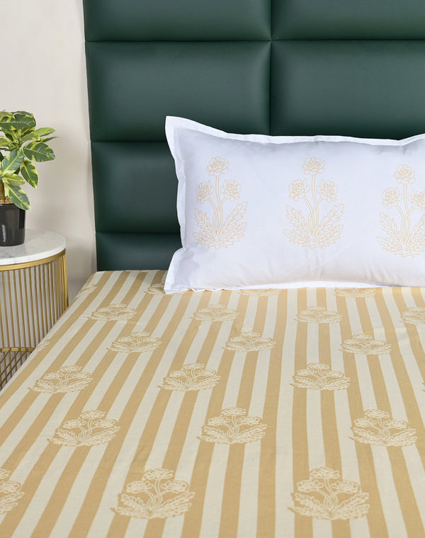 SOMA Cotton Rich Bedsheet | Floral & Stripe Woven Bed Sheet | 180 TC (Weight= 400 TC) | Soft & Comfortable Bedsheet for Bedroom