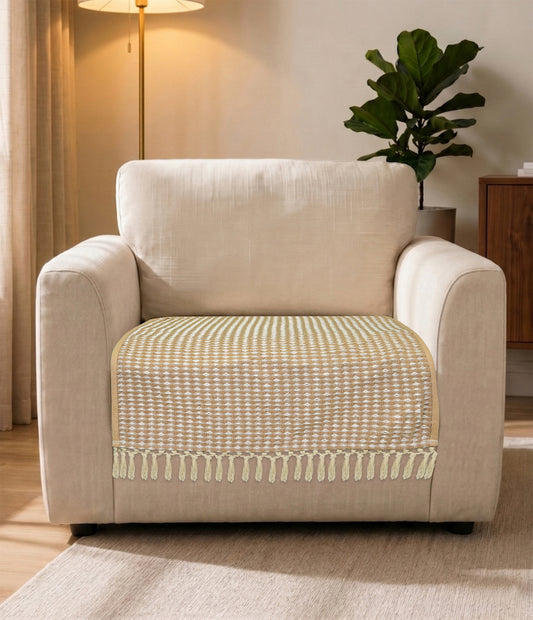 Comfy Sofa Seat Cover | Cotton & Polyester Sofa Cover with Elegant Fringe Design | Geometric Woven Sofa Cover for Sofa | Sofa Protector | Easy Wash & Durable Fabric