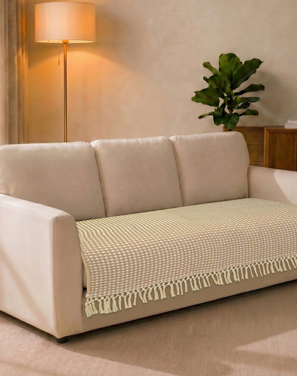 Comfy Sofa Seat Cover | Cotton & Polyester Sofa Cover with Elegant Fringe Design | Geometric Woven Sofa Cover for Sofa | Sofa Protector | Easy Wash & Durable Fabric