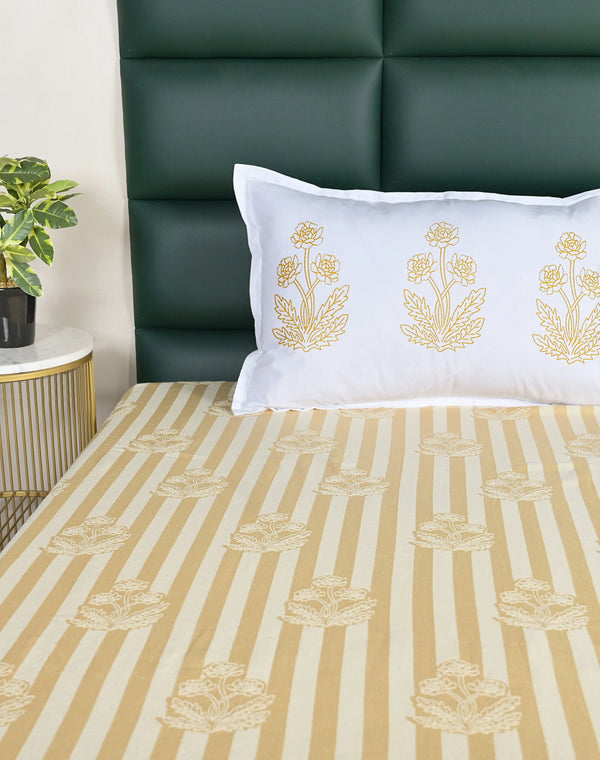 SOMA Cotton Rich Bedsheet | Floral & Stripe Woven Bed Sheet | 180 TC (Weight= 400 TC) | Soft & Comfortable Bedsheet for Bedroom
