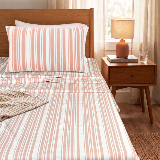 LA Strie Cotton Microfiber Bedsheet | 180 TC (Equivalent to 400 TC) | Woven, Colorfast & Quick Dry | Machine Washable