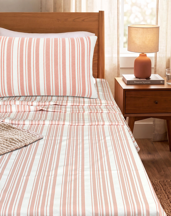 LA Strie Cotton Microfiber Bedsheet | 180 TC (Equivalent to 400 TC) | Woven, Colorfast & Quick Dry | Machine Washable