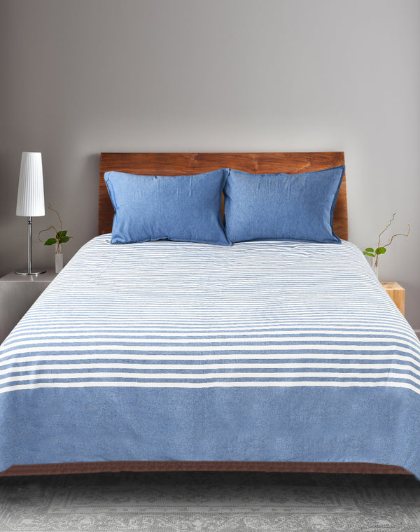 Even Stripe Handwoven Cotton Bed Cover Set – Subtle Line Detailing | Minimal Look