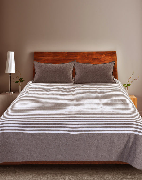 Even Stripe Handwoven Cotton Bed Cover Set – Subtle Line Detailing | Minimal Look