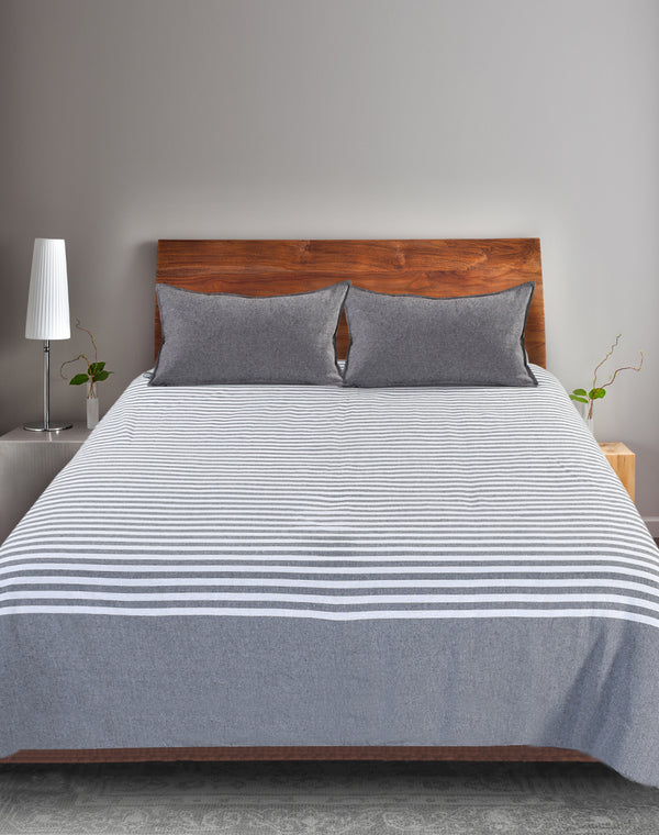 Even Stripe Handwoven Cotton Bed Cover Set – Subtle Line Detailing | Minimal Look