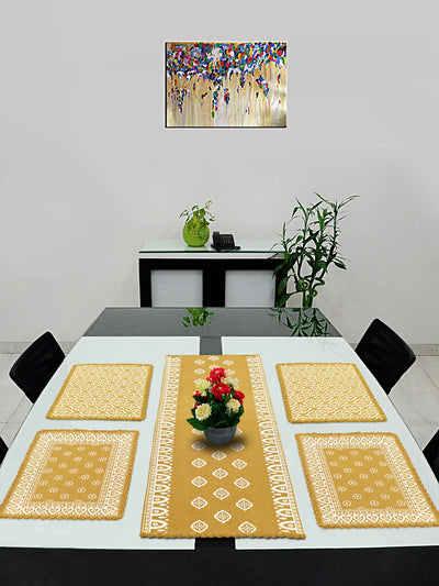 Cotton Dining Table Placemat Set | 4 Mats (33x45 cm) + 1 Runner (45x120 cm) | Set of 5