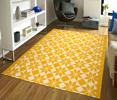 Floral Design Cotton Woven Rug | Minimal Geometric Weave with Anti-Skid Backing