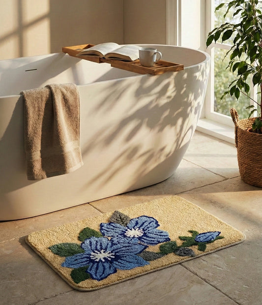 PINKY Microfiber with Anti-skid Backing Bath Mat |Water Absorbing Mat | Washable Quick Drying Footmat | Home, Bathroom, Bedroom, Kitchen | Floral Pattern