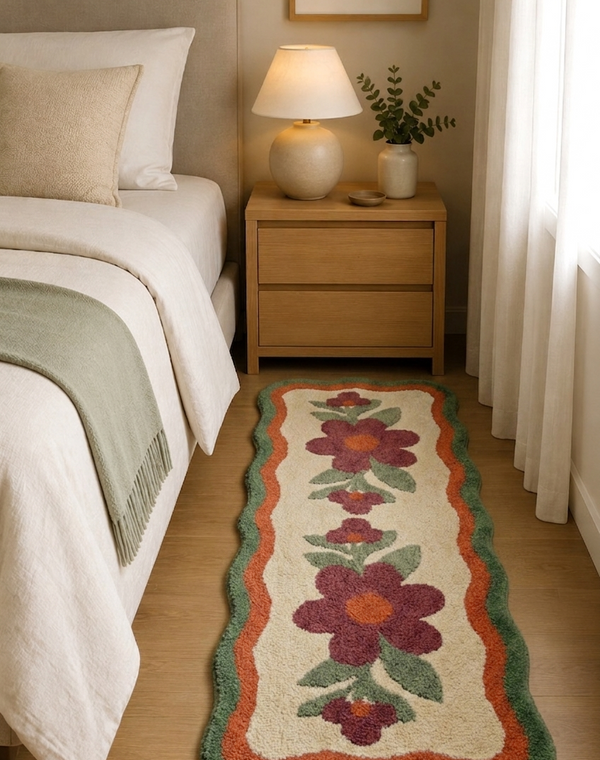 BELLIS Microfiber Floral Bathroom Runner Rug | Soft, Absorbent & Quick Dry Floor Mat | Decorative Flower Design
