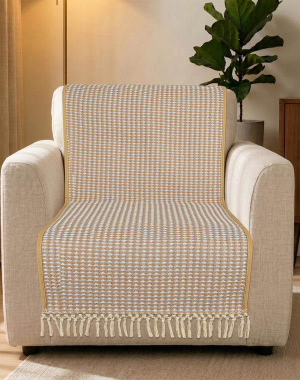 Comfy Sofa Throw | Cotton Polyester Decorative Sofa Throw with Elegant Fringe Design | Geometric Woven Pattern Sofa Throw | Sofa Protector & Decor