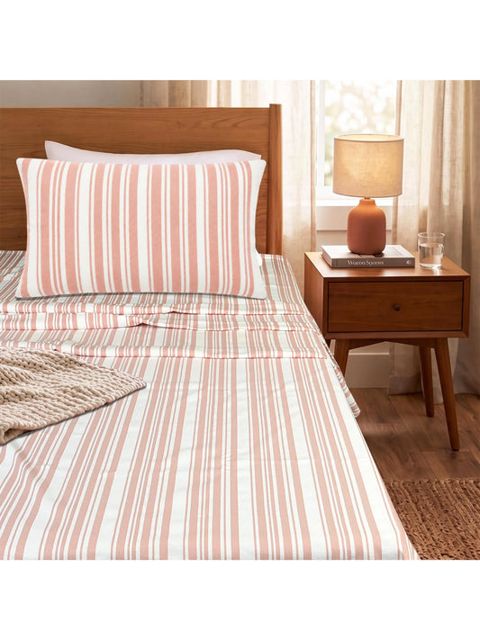 LA Strie Cotton Microfiber Bedsheet | 180 TC (Equivalent to 400 TC) | Woven, Colorfast & Quick Dry | Machine Washable