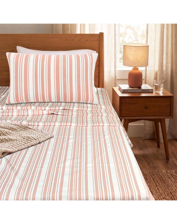 LA Strie Cotton Microfiber Bedsheet | 180 TC (Equivalent to 400 TC) | Woven, Colorfast & Quick Dry | Machine Washable