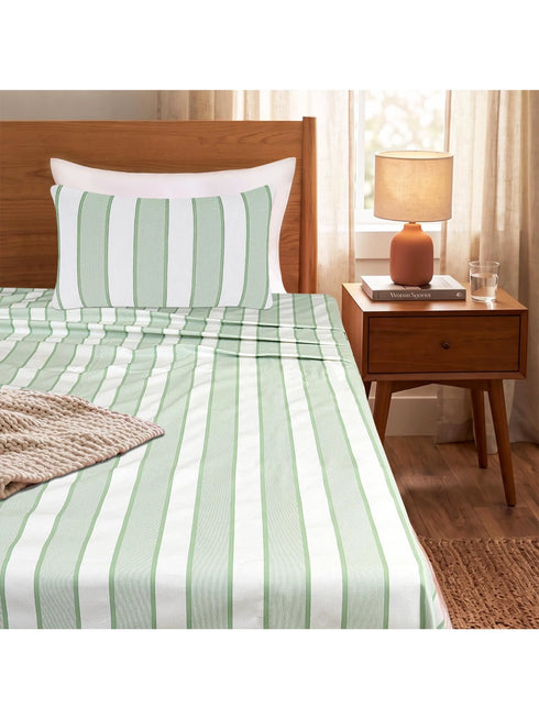 Feliz Cotton Microfiber Bedsheet | 180 TC (Equivalent to 400 TC Feel) | Woven Stripe Design | Soft, Colorfast, No Linting & Quick Dry