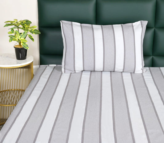 Feliz Cotton Microfiber Bedsheet | 180 TC (Equivalent to 400 TC Feel) | Woven Stripe Design | Soft, Colorfast, No Linting & Quick Dry