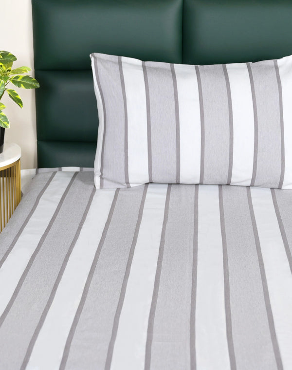 Feliz Cotton Microfiber Bedsheet | 180 TC (Equivalent to 400 TC Feel) | Woven Stripe Design | Soft, Colorfast, No Linting & Quick Dry