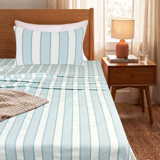 Feliz Cotton Microfiber Bedsheet | 180 TC (Equivalent to 400 TC Feel) | Woven Stripe Design | Soft, Colorfast, No Linting & Quick Dry